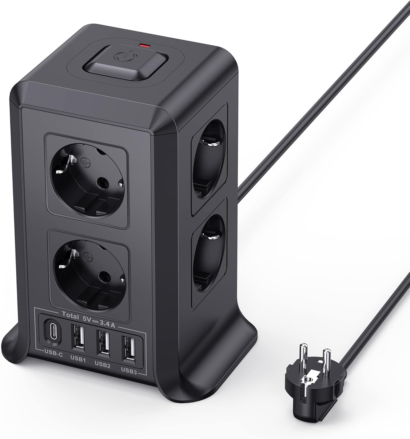 Torre Regletas Enchufes, Regleta USB 8 Tomas de AC y 4 USB Enchufe Multiple